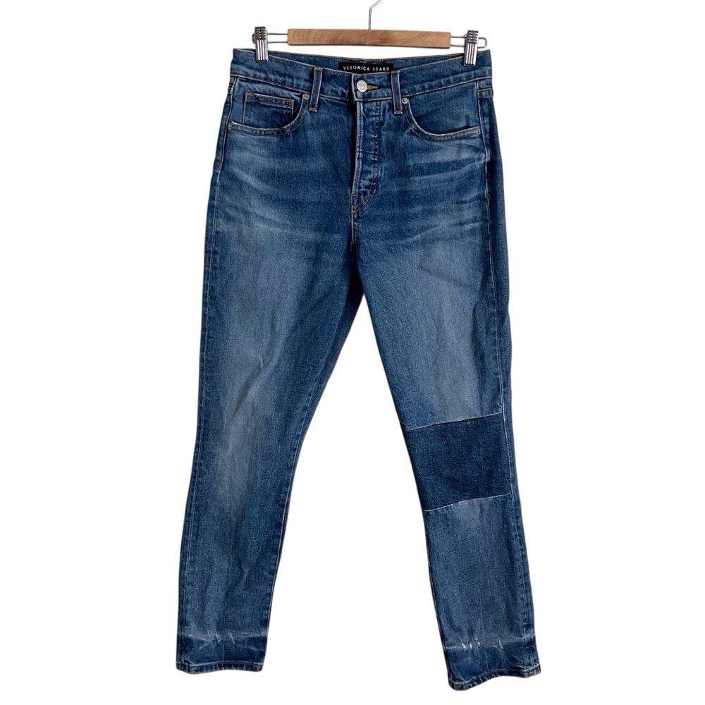 Veronica Beard Ryleigh Patched Straight Leg Jeans Atlas Wash High Rise Womens 27
